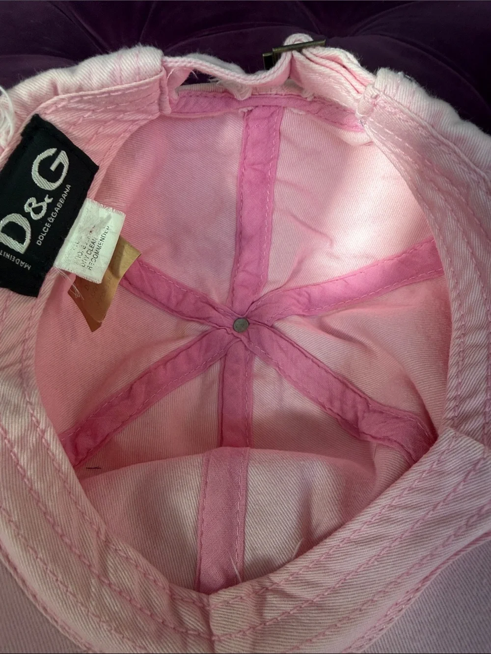 D&G Pink Distressed Logo Baseball Cap adjustable